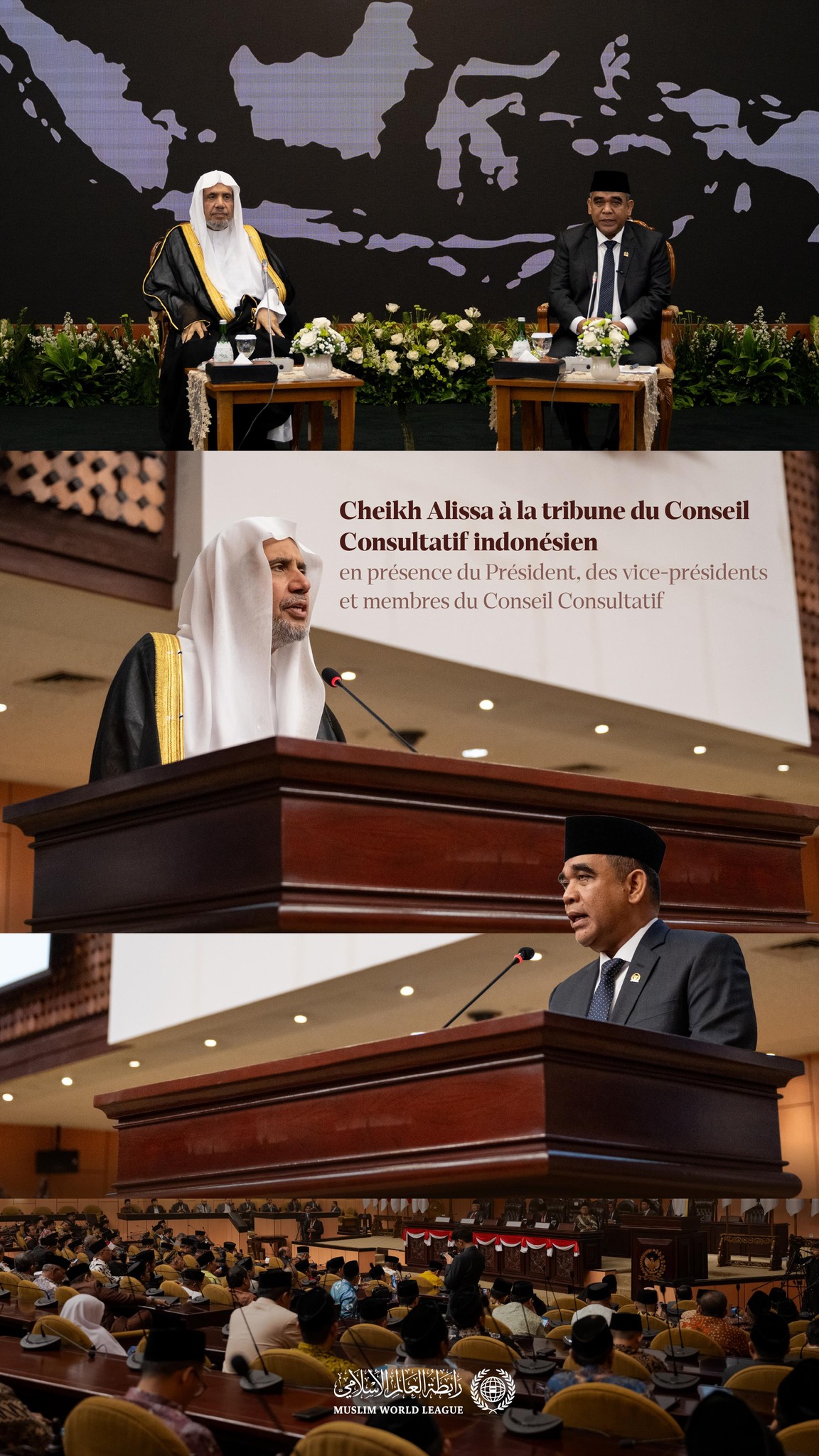 Le Secrétaire général à la tribune du Conseil Consultatif indonésien, en présence du  Président, des vice-présidents et membres du Conseil consultatif :