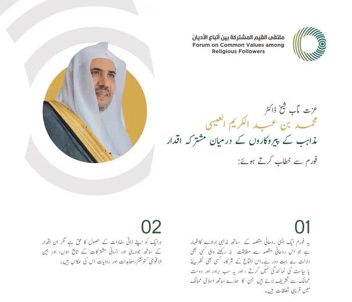 عزت مآب شیخ ڈاکٹر محمد العیسی کے مشترکہ اقدار فورم ریاض کے افتتاحی اجلاس میں خطاب سے اقتباس: