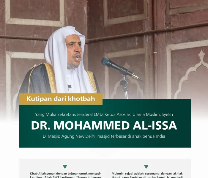 Beliau berbicara tentang nilai-nilai moral seorang Muslim. Kutipan dari khotbah Yang Mulia Sekretaris Jenderal LMD, Ketua Asosiasi Ulama Muslim, Syekh Dr.Mohammad Al-issa