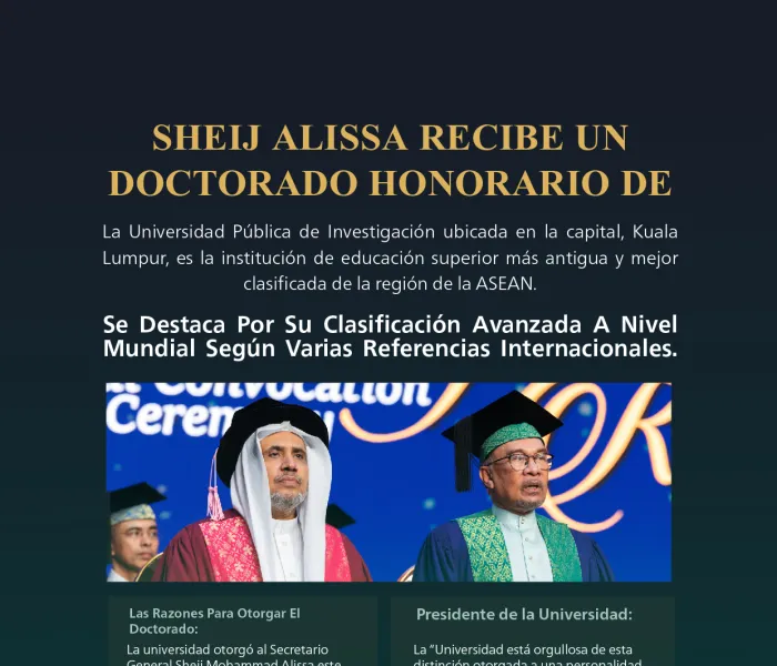 La Universidad Estatal de Malasia, la más famosa y mejor clasificada de la ASEAN, otorga un doctorado honoris causa en ciencias políticas al Sheij Mohammed Al-Issa por sus esfuerzos excepcionales en la diplomacia islámica a nivel mundial