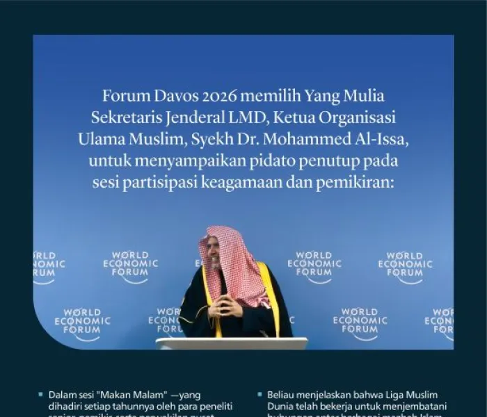 Kutipan dari pidato penutup pada sesi partisipasi keagamaan dan pemikiran, yang disampaikan oleh Yang Mulia Sekretaris Jenderal LMD, Ketua Organisasi Ulama Muslim, Syekh Dr.Mohammed Alissa dalam Forum Davos 2026