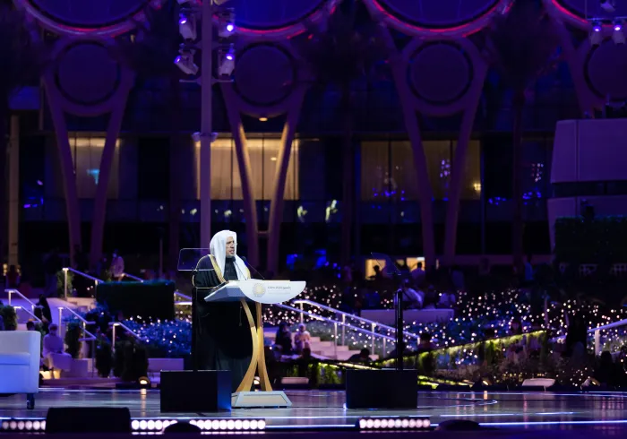 الشيخ د. محمد العيسى‬⁩ متحدثاً رئيساً في حفل افتتاح المنتدى العالمي لتعزيز السِّلْم المنعقد في اكسبو 2020 دبي