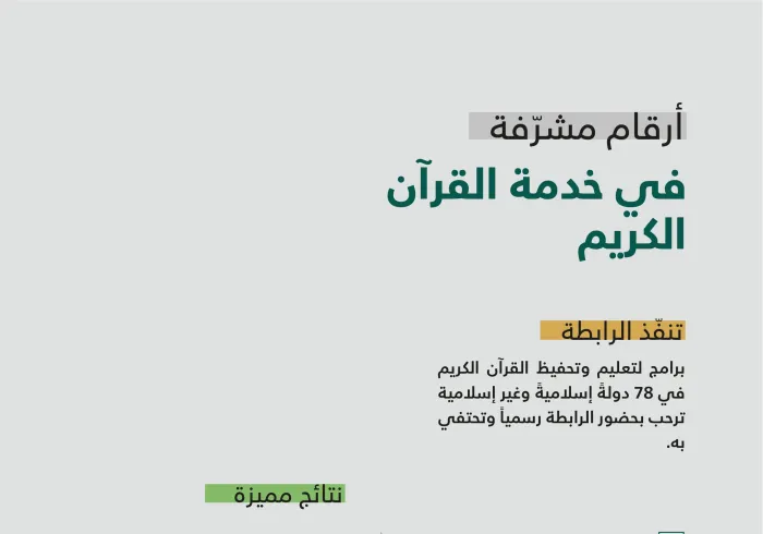 خدمة أهل القرآن الكريم في (78) دولة: ‏جانب من إسهامات رابطة العالم الإسلامي‬⁩ في تعليم كتاب الله تعالى وتحفيظه