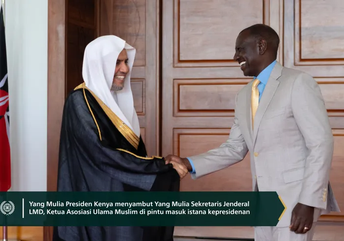 Yang Mulia Presiden Republik Kenya, Tuan William Ruto, menerima Yang Mulia Sekretaris Jenderal LMD, Ketua Asosiasi Ulama Muslim, Syekh Dr. Mohammed Alissa