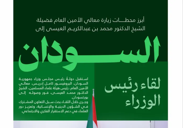 ‏"الرابطة"و"هيئة علماء المسلمين" في السودان:  ‏هنا أبرز محطات زيارة معالي الأمين العام، رئيس هيئة علماء المسلمين، فضيلة الشيخ د. ⁧‫محمد العيسى‬⁩‬⁩ إلى جمهورية السودان