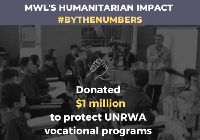 The MWL donated $1 million to help protect UNRWA vocational programs amidst the ongoing COVID19 pandemic