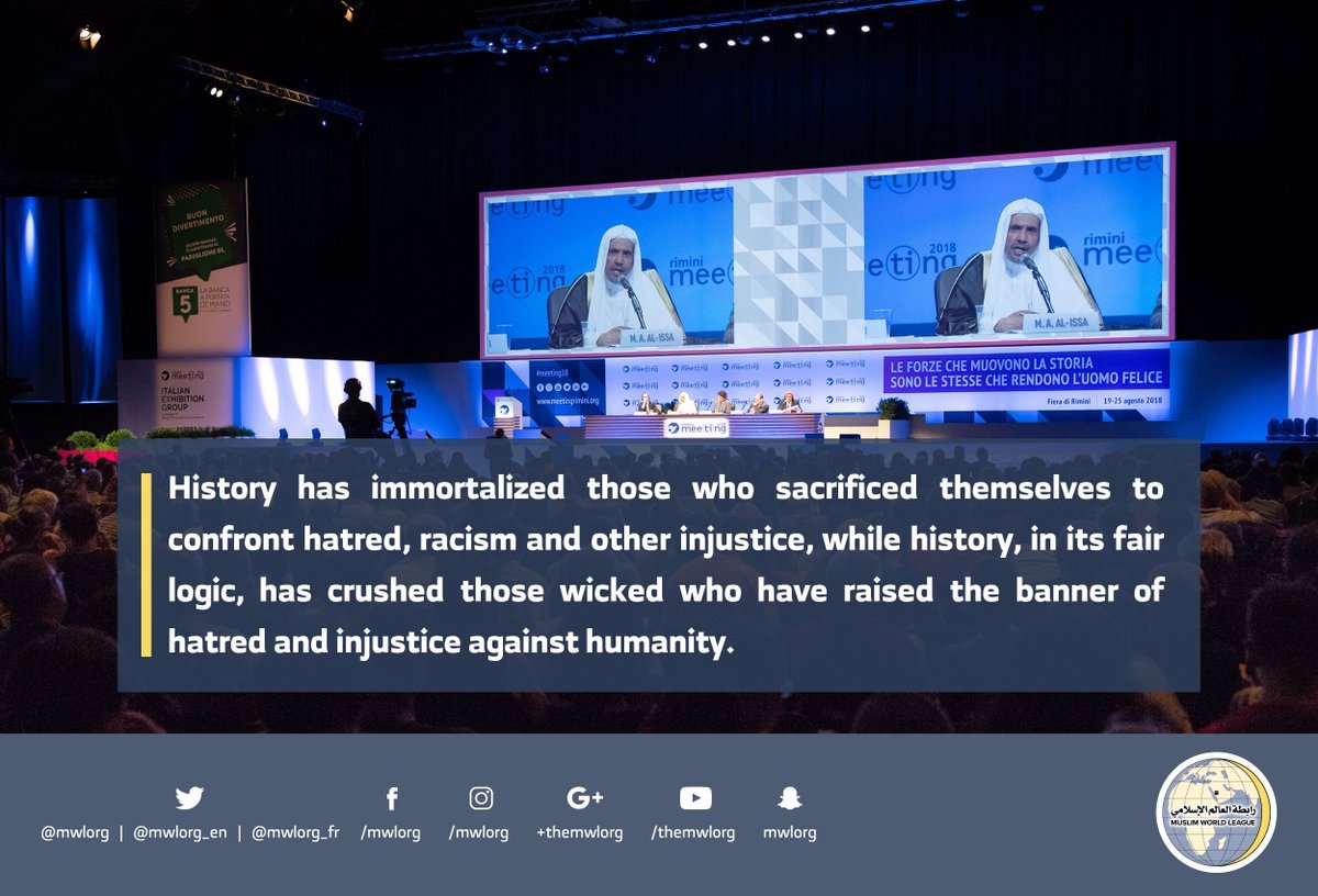 HE the MWL’s SG speaking about the Muslim World thru recommandation by the organizers of the largest world gathering in Rimini Italy