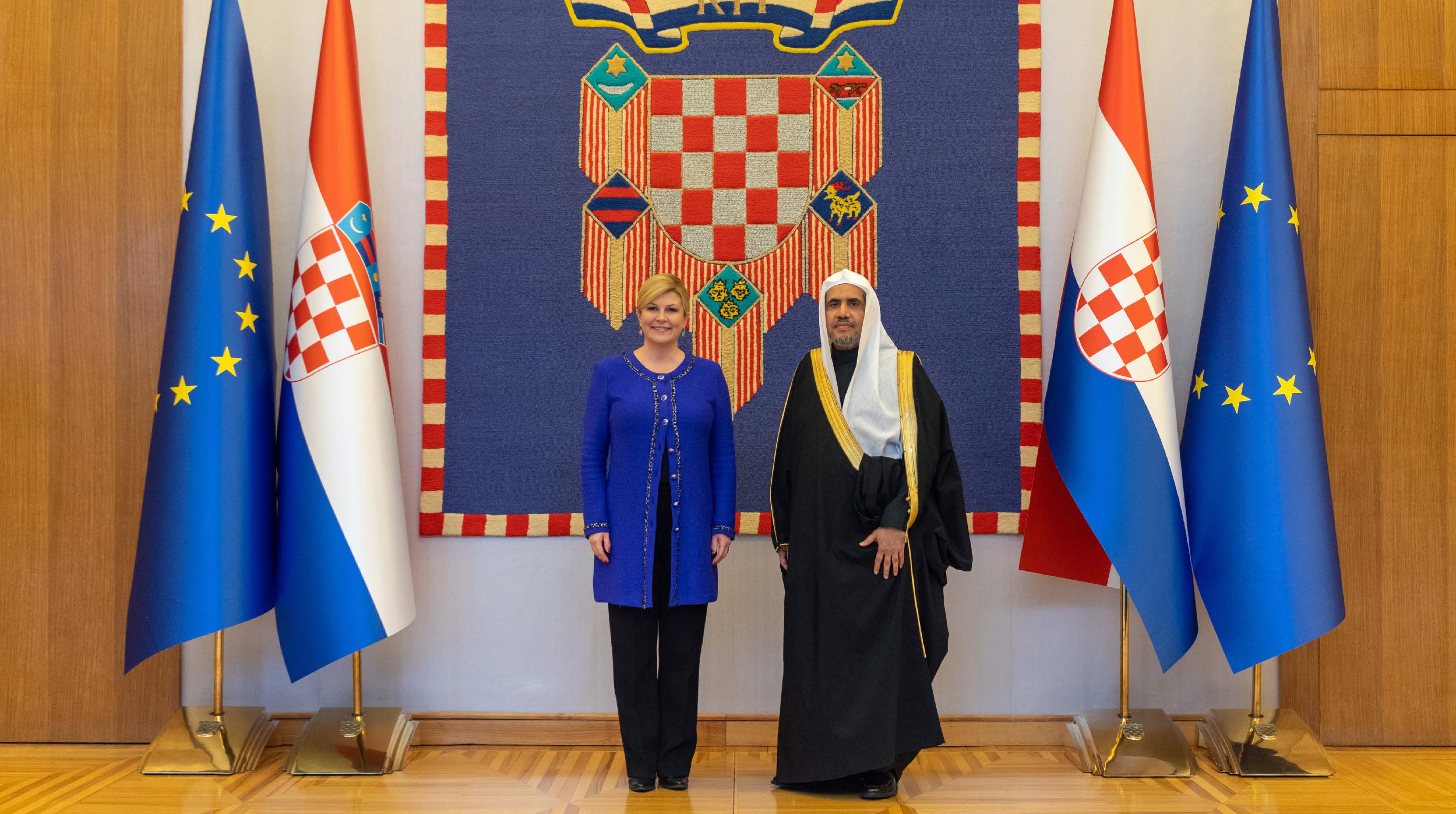 فخامة رئيسة كرواتيا السيدة كوليندا غرابار كيتاروفيتش في استقبال صاحب الفضيلة والمعالي الشيخ الدكتور محمد بن عبد الكريم العيسى بمقر رئاسة الجمهورية في العاصمة زغرب