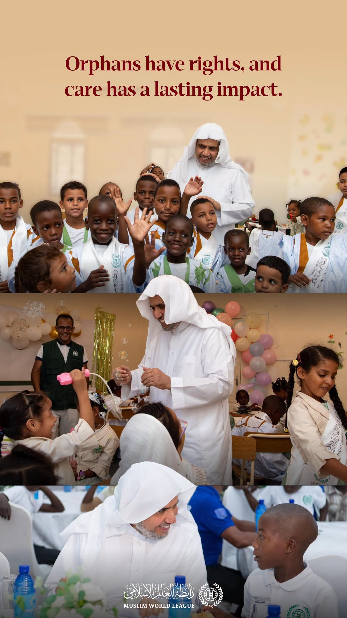 The Muslim World League pays special attention to orphans in a number of countries around the world through its social programs, which contribute to meeting their basic needs and supporting their education and care