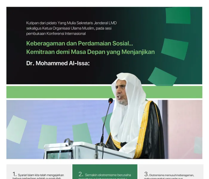 Kutipan dari pidato Yang Mulia Sekretaris Jenderal LMD, Syekh Dr. Mohammed Al-Issa , pada peluncuran Inisiatif LMD untuk Perdamaian Sosial di Afrika Barat, di ibu kota Nigeria, "Abuja"