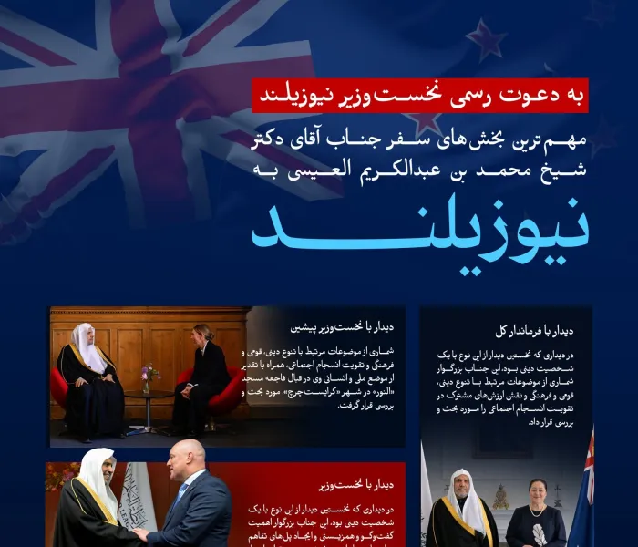 به دعوت رسمی نخست‌وزیر: در اینجا مهم‌ترین بخش‌های سفر جناب دبیرکل، رئیس انجمن علمای مسلمان، جناب آقای دکتر شیخ محمد العيسی به نیوزیلند آمده است: