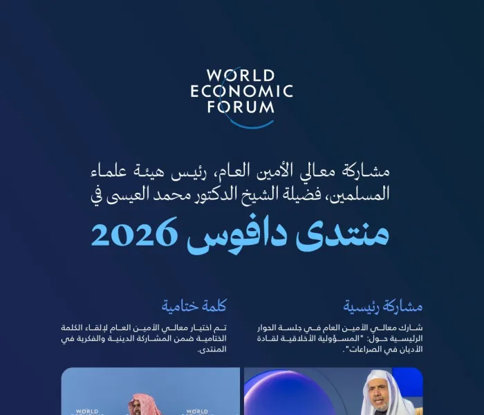 أبرز محطات معالي الأمين العام لرابطة العالم الإسلامي، رئيس هيئة علماء المسلمين، فضيلة الشيخ د. ⁧‫محمد العيسى‬⁩‬⁩ خلال مشاركته في منتدى دافوس 2026