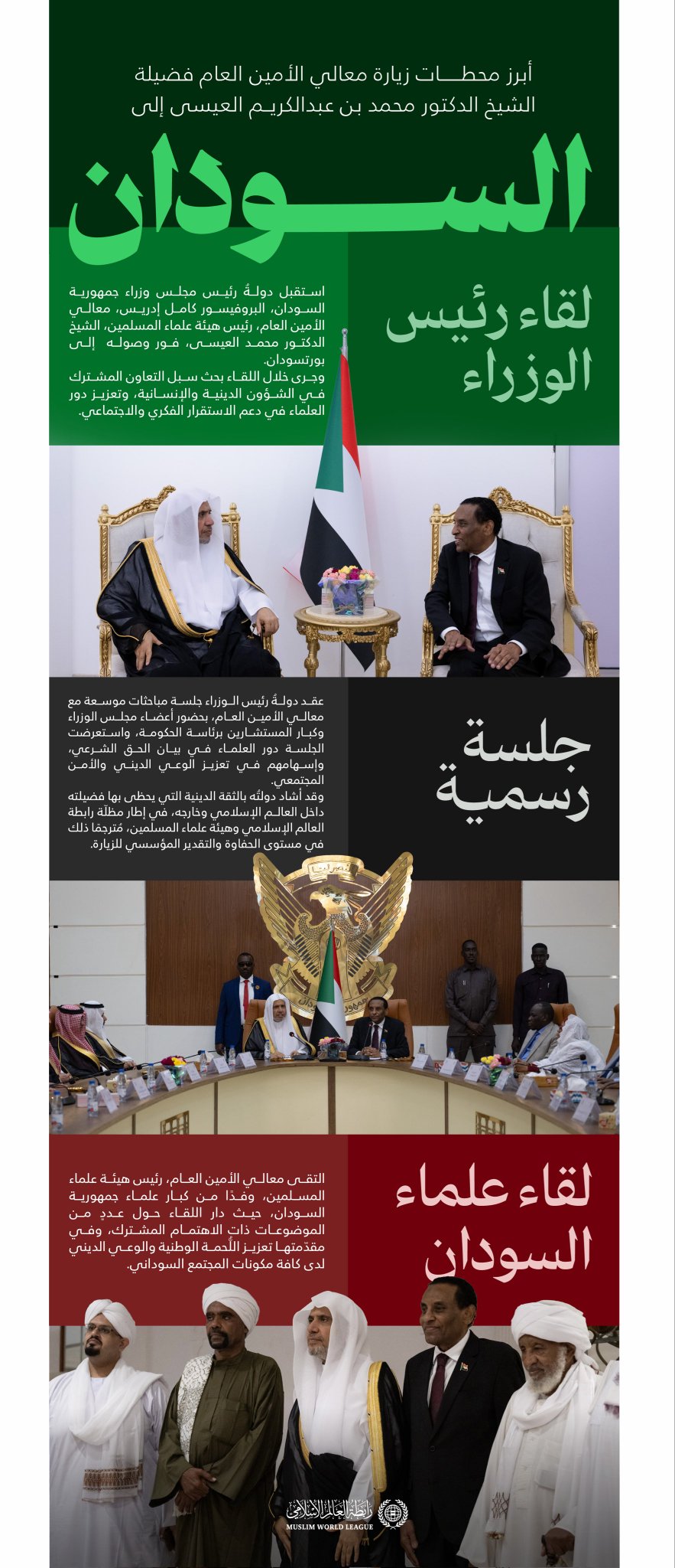"الرابطة"و"هيئة علماء المسلمين" في السودان: هنا أبرز محطات زيارة معالي الأمين العام، رئيس هيئة علماء المسلمين، فضيلة الشيخ د. محمد العيسى إلى جمهورية السودان