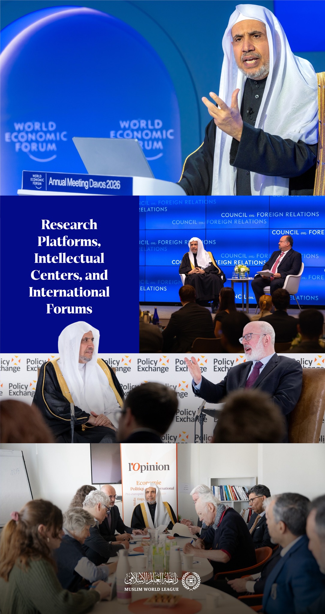 The Muslim World League continues to maintain an active presence in major research and intellectual centers, as well as in international forums, through an Islamic discourse