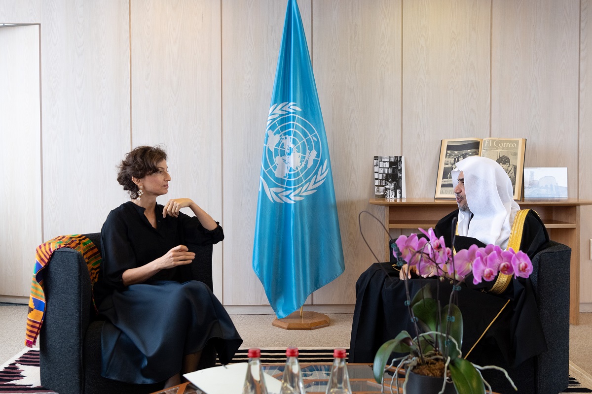 At the UNESCO headquarters His Excellency the Secretary General Sheikh Dr. Muhammad Alissa meets with UNESCO Director General Audrey Azoulay