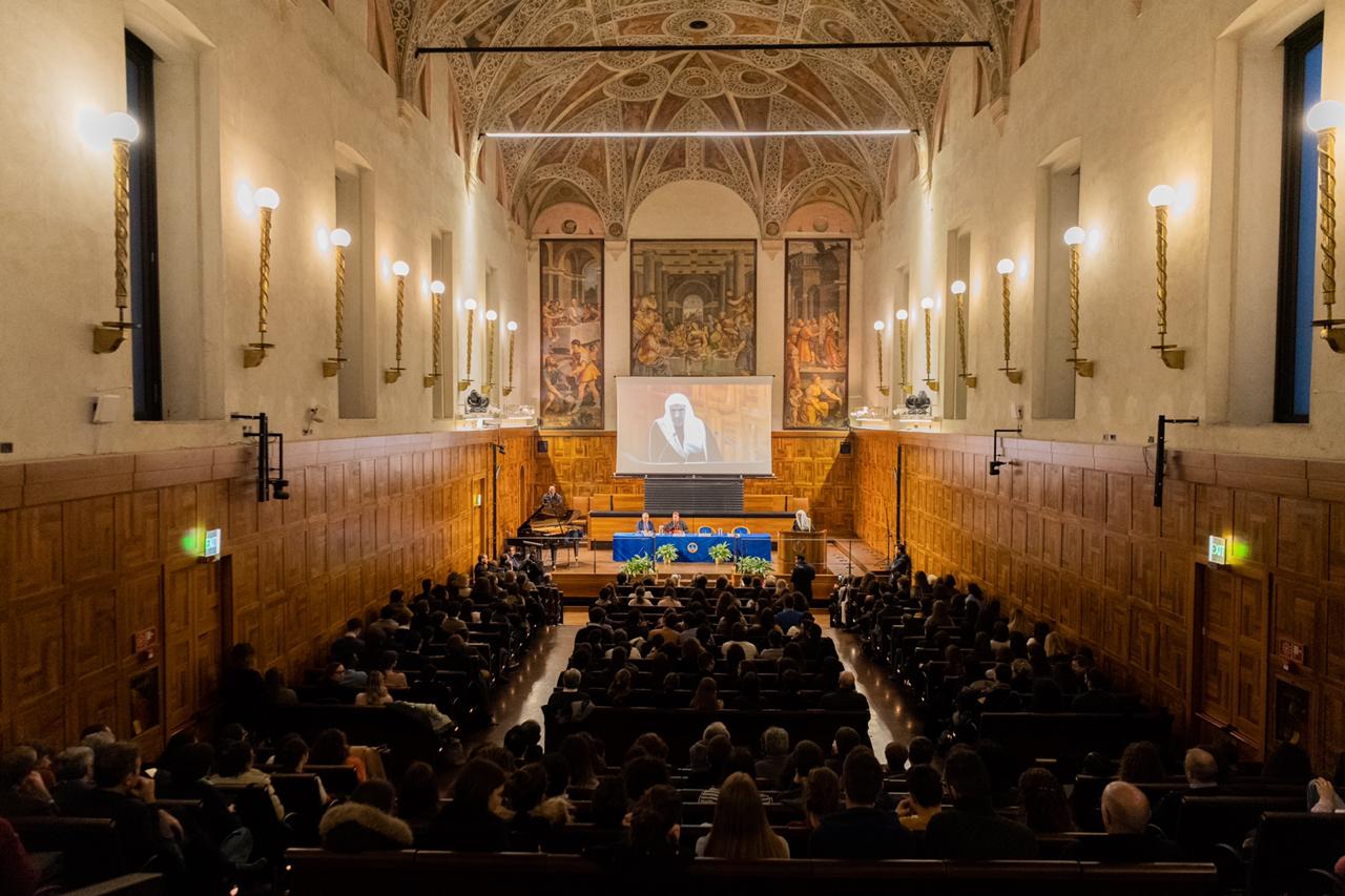 Dr. Al-Issa delivers a lecture at the Italian Catholic University on friendship and cooperation among nations and peoples.