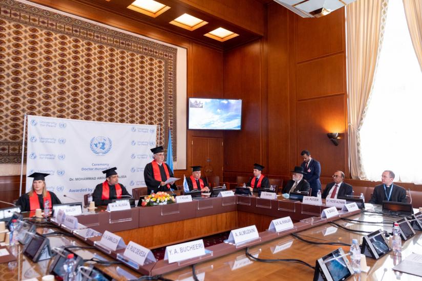 اقوام متحدہ کی طرف سے ڈاکٹر محمد العیسی کے لئے اپنی پیس یونیورسٹی کے ذریعے سے ڈاکٹریٹ ڈگری کا اجرا