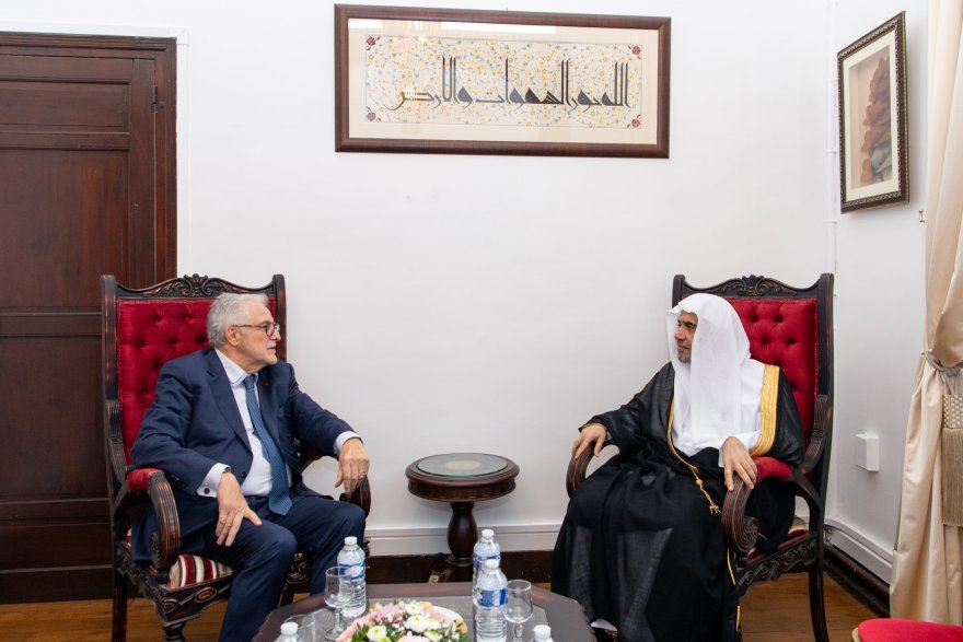 His Eminence Chems-Eddine Hafiz, the rector of the Grand Mosque of Paris, receives His Excellency Sheikh Dr. Mohammed Al-Issa at the historical mosque.