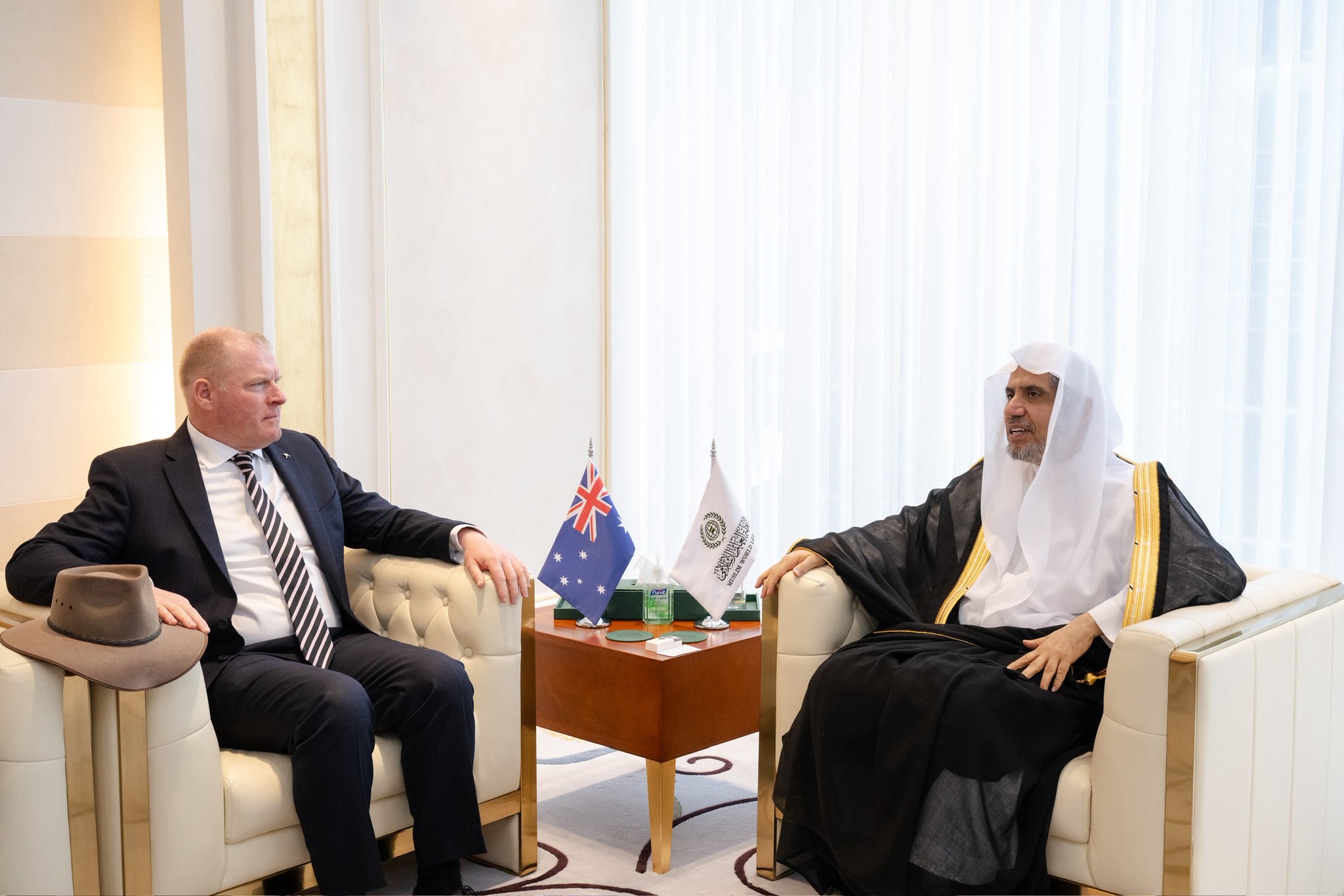 His Excellency Sheikh Dr. Mohammed Al-issa , Secretary-General of the MWL, met with His Excellency Mr. Mark Donovan, Ambassador of Australia to the Kingdom of Saudi Arabia.