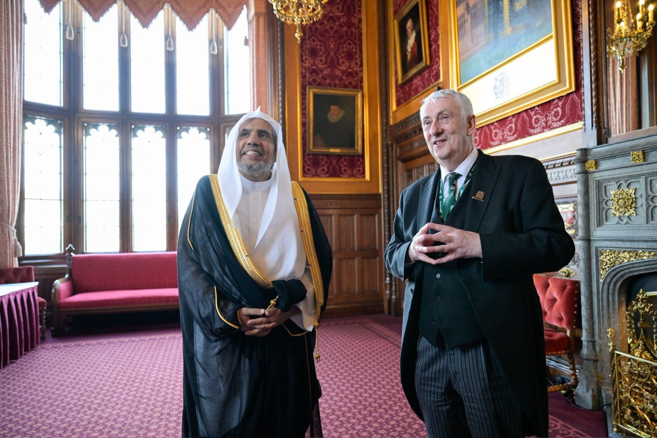 H.E. Sheikh Dr. Mohammed Al-issa, met with H.E. Sir Lindsay Hoyle, Speaker of the British Parliament and Speaker of the House of Commons, at his office